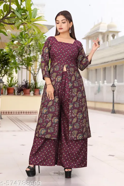 Traditional Charm Slit Kurti & Palazzo Ensemble - Image 4