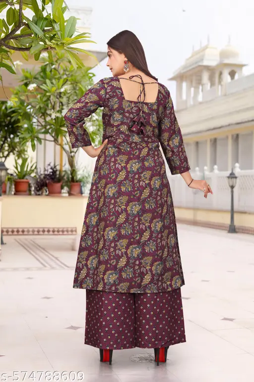 Traditional Charm Slit Kurti & Palazzo Ensemble - Image 3